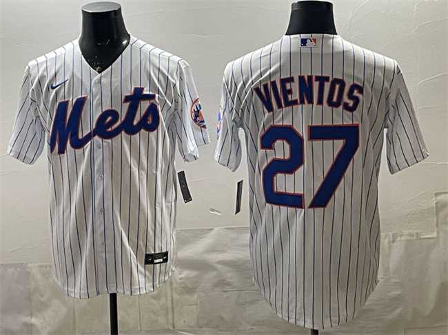 Mens New York Mets #27 Mark Vientos White Cool Base Stitched Jersey