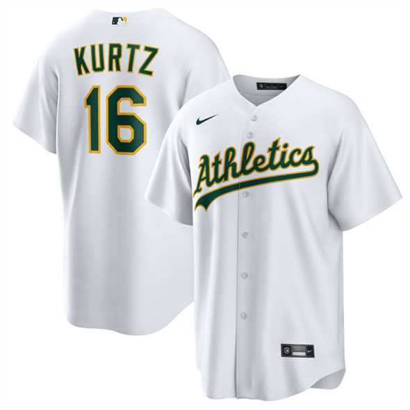 Mens Oakland Athletics #16 Nick Kurtz White Cool Base Stitched Jersey Dzhi