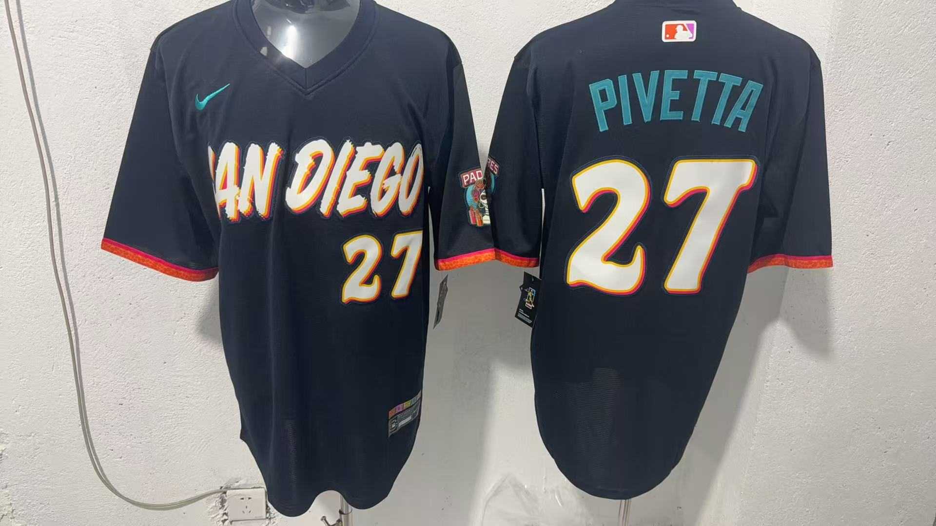 Mens San Diego Padres #27 Nick Pivetta Black 2026 City Connect Stadium Jersey