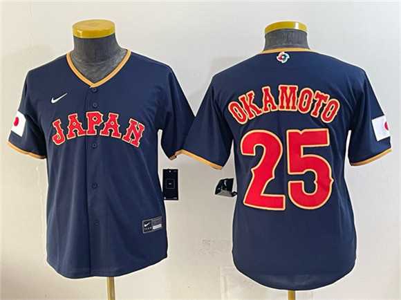Youth USA #25 Kazuma Okamoto Navy 2026 World Baseball Classic Road Stadium Stitched Baseball Jersey->2026 world baseball classic->MLB Jersey