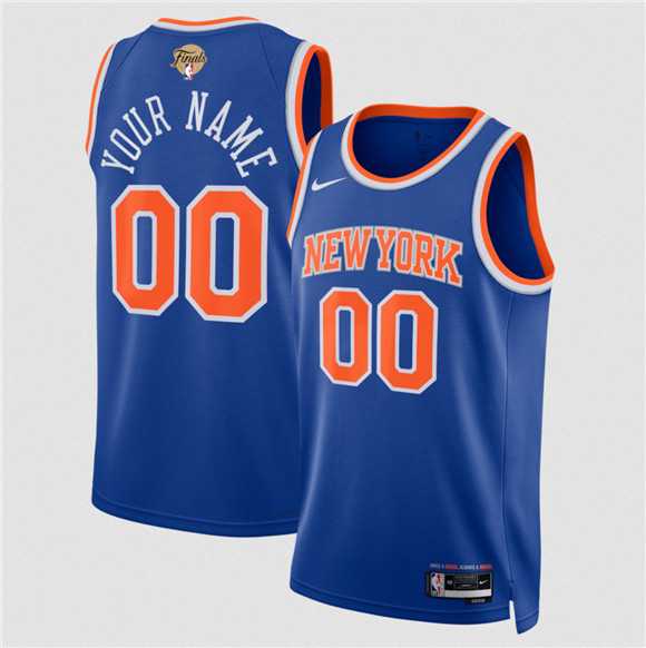 Mens New Yok Knicks Active Player Custom Blue 2026 Finals Patch Icon Edition Stitched Basketball Jersey