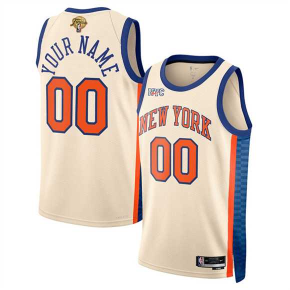Mens New Yok Knicks Active Player Custom Cream 2026 Finals Patch City Edition Stitched Basketball Jersey