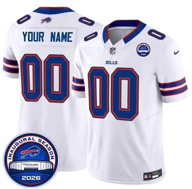 Mens Buffalo Bills Active Player Custom White F.U.S.E. 2026 Inaugural Season at Highmark Stadium Patch Stitched Jersey