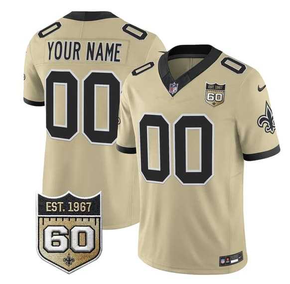 Mens New Orleans Saints Active Player Custom Gold F.U.S.E. 60th Anniversary Patch Vapor Limited Stitched Jersey