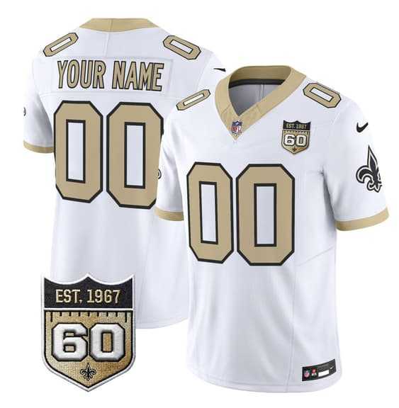 Mens New Orleans Saints Active Player Custom White F.U.S.E. 60th Anniversary Patch Vapor Limited Stitched Jersey