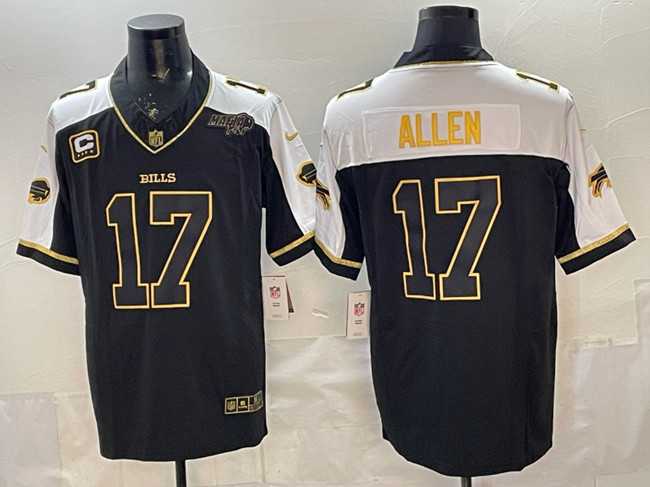 Mens Buffalo Bills #17 Josh Allen Black Gold 2025 F.U.S.E. With Bills Mafia Patch & 4-Star C Patch Vapor Limited Stitched Jersey