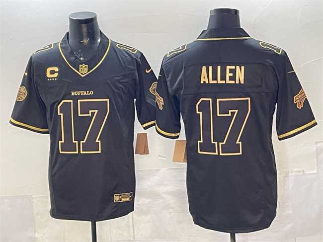 Mens Buffalo Bills #17 Josh Allen Black Gold 2025 F.U.S.E. Rivalries With 4-Star C Patch Vapor Limited Stitched Jersey