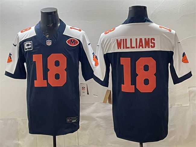 Mens Chicago Bears #18 Caleb Williams Navy White F.U.S.E. With 1-star C Patch And VMH Patch Throwback Limited Stitched Jersey