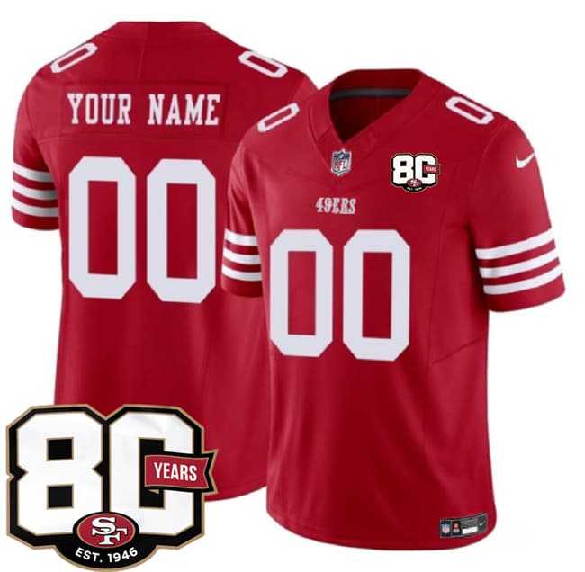 Mens San Francisco 49ers Active Player Custom Red 80th Anniversary Patch 2026 F.U.S.E. Vapor Untouchable Limited Stitched Jersey