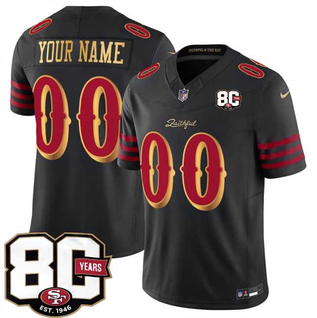 Mens San Francisco 49ers Active Player Custom Black 80th Anniversary Patch Rivalries 2026 F.U.S.E. Vapor Untouchable Limited Stitched Jersey