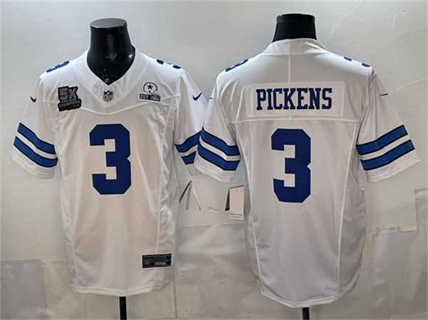 Mens Dallas Cowboys #3 George pickens White F.U.S.E. With 5x Super Bowl Champions & Established In 1960 Patch Vapor Limited Stitched Jersey