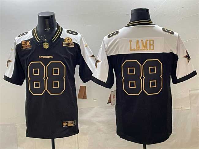 Mens Dallas Cowboys #88 CeeDee Lamb Black Gold F.U.S.E. With 5x Super Bowl Champions & Established In 1960 Patch Vapor Limited Stitched Jersey