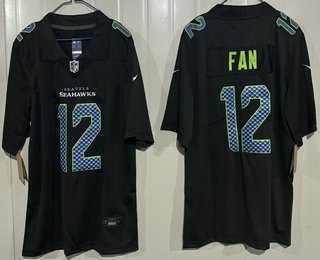 Mens Seattle Seahawks #12 Fan Limited Black Fashion Vapor Jersey->->
