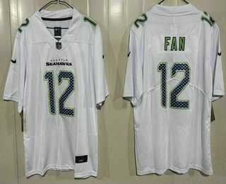 Mens Seattle Seahawks #12 Fan Limited White Fashion Vapor Jersey->->
