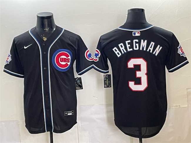 Mens Chicago Cubs #3 Alex Bregman 150th Anniversary Black Out Style Vapor Premier Limited Stitched Jersey