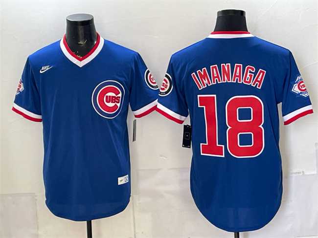 Mens Chicago Cubs #18 Shota Imanaga Royal 150th Anniversary Throwback Vapor Limited Stitched Jersey