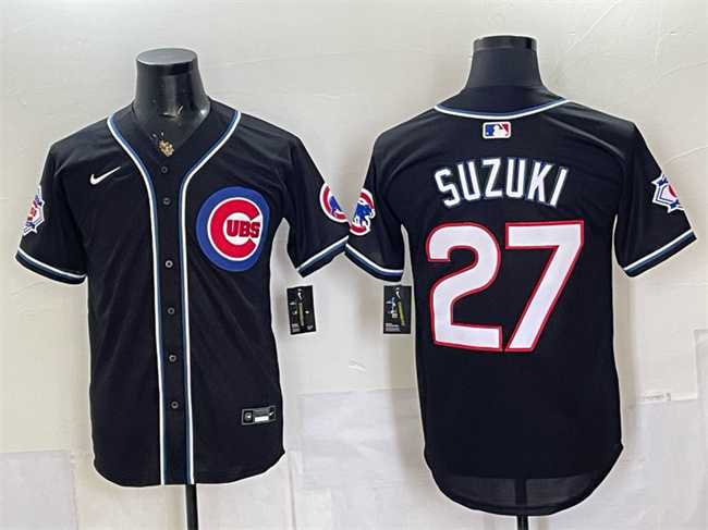 Mens Chicago Cubs #27 Seiya Suzuki 150th Anniversary Black Out Style Vapor Premier Limited Stitched Jersey