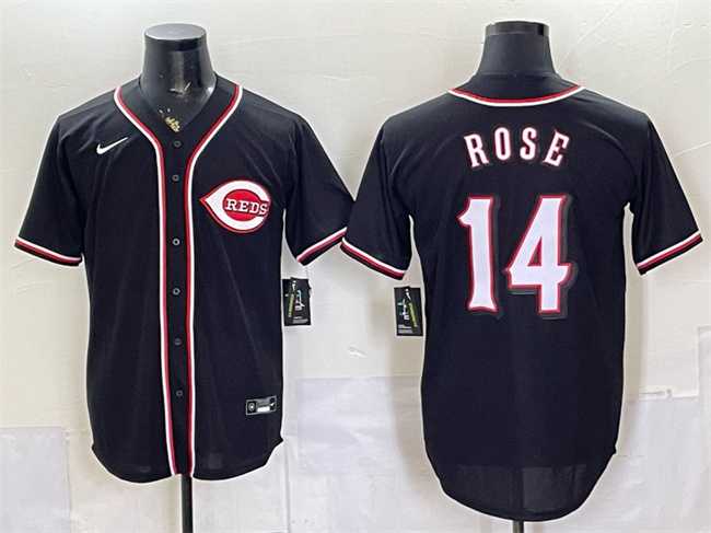 Mens Cincinnati Reds #14 Pete Rose 2026 Fashion Replica Black Out Stitched Jersey