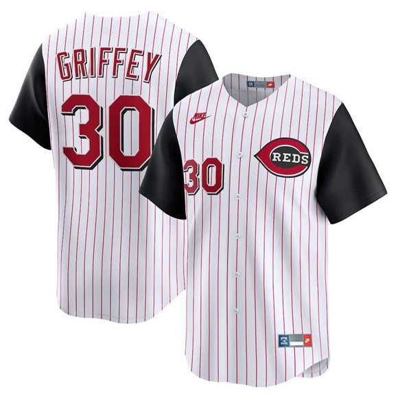 Mens Cincinnati Reds #30 Ken Griffey Jr. White Cooperstown Collection Limited Stitched Jersey Dzhi
