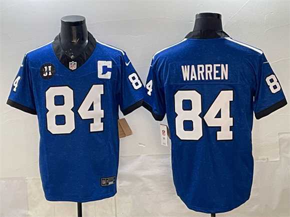 Mens Indianapolis Colts #84 Tyler Warren Blue 2025 F.U.S.E. Jim Irsay Patch Throwback Vapor Limited Stitched Jersey