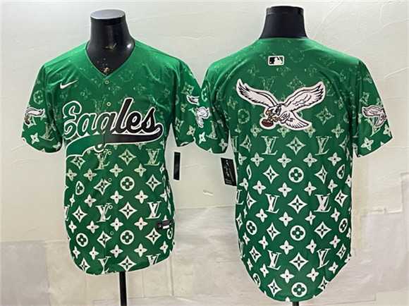 Mens Philadelphia Eagles Team Big Logo Green With Patch Limited Stitched Baseball Jerseys