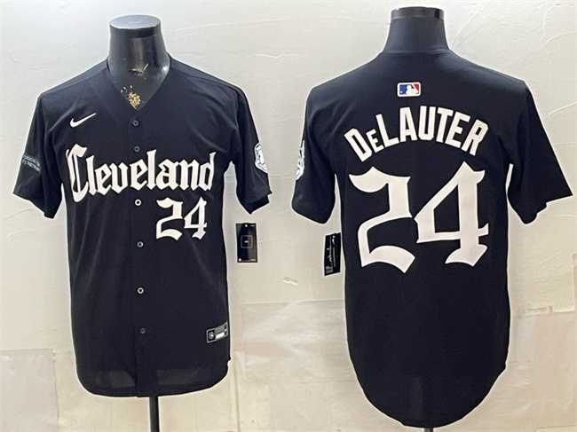 Mens Cleveland Guardians #24 Chase DeLauter Black Gothic Vapor Premier Limited Stitched Jersey Dzhi
