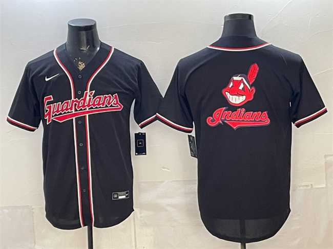 Mens Cleveland Guardians Team Big Logo 2026 Fashion Replica Black Out Stitched Jersey Dzhi