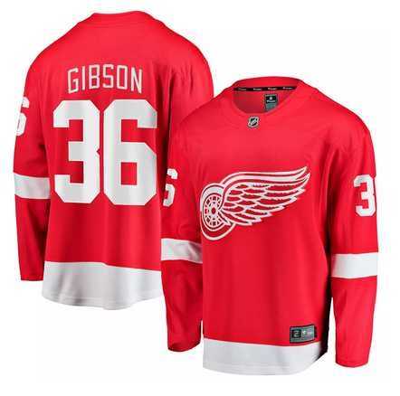 Mens Detroit Red Wings #36 John Gibson Red Home Stitched Jersey Dzhi->->