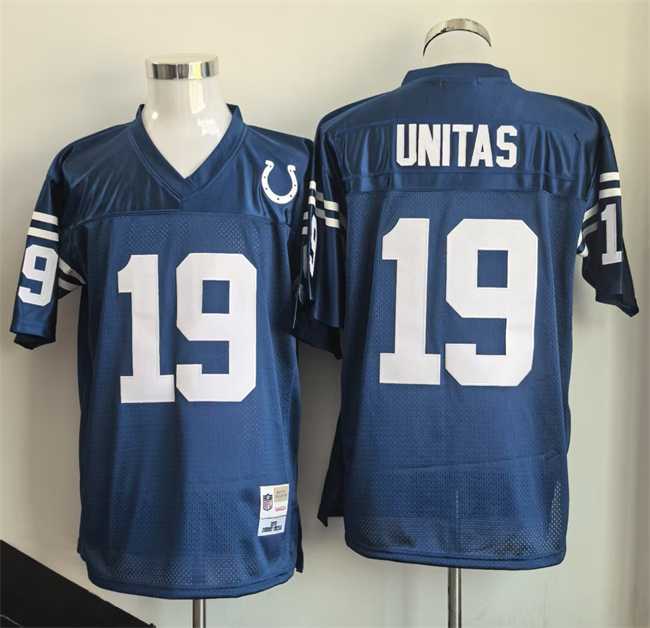 Mens Indianapolis Colts #19 Johnny Unitas Blue Throwback Stitched Jersey