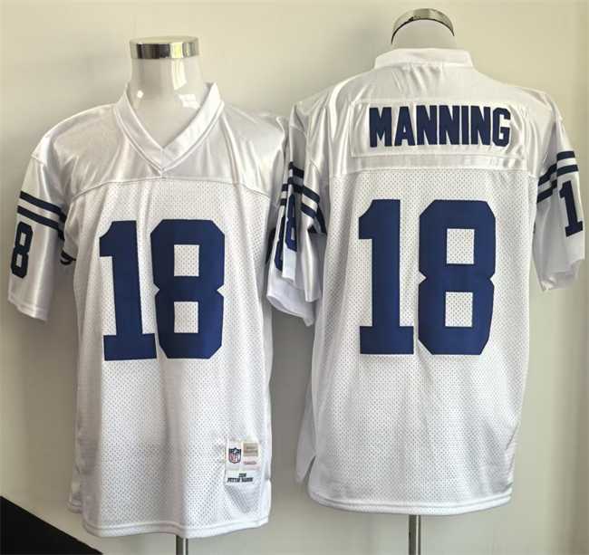 Mens Indianapolis Colts #18 Peyton Manning White Throwback Stitched Jersey
