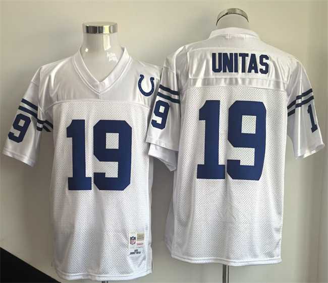Mens Indianapolis Colts #19 Johnny Unitas White Throwback Stitched Jersey