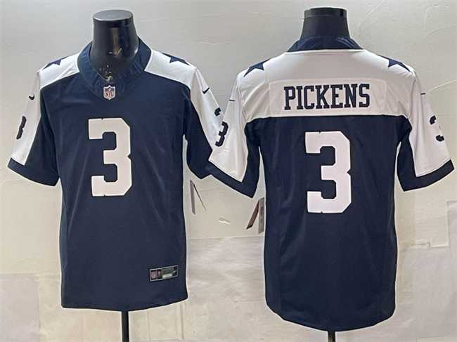 Mens Dallas Cowboys #3 George pickens Navy F.U.S.E. Thanksgiving Vapor Limited Stitched Jersey