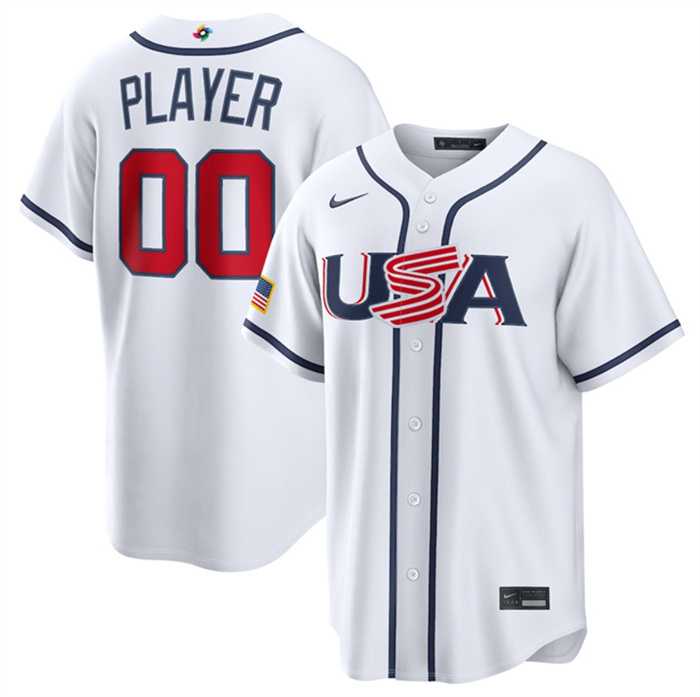 Mens USA Baseball ACTIVE PLAYER Custom White 2026 World Baseball Classic Home Stadium Stitched Jersey