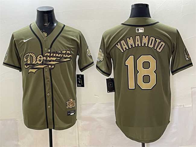 Mens Los Angeles Dodgers #18 Yoshinobu Yamamoto Olive 2026 Armed Forces Day Stitched Jersey Dzhi