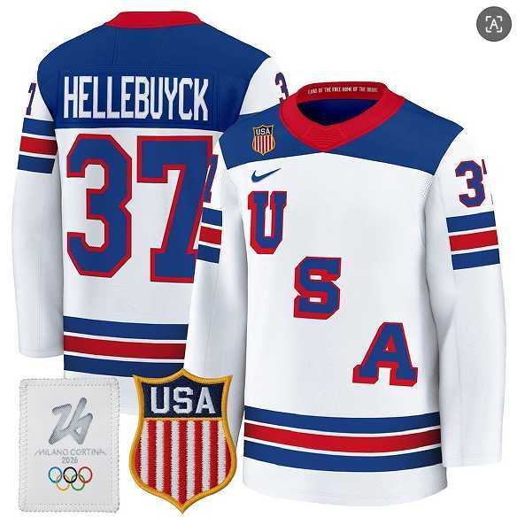 Mens USA #37 Connor Hellebuyck Home White 2026 Olympic Jersey Dzhi->->