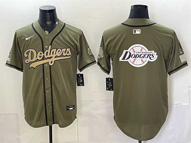 Mens Los Angeles Dodgers Team Big Logo Olive 2026 Armed Forces Day Stitched Jersey Dzhi