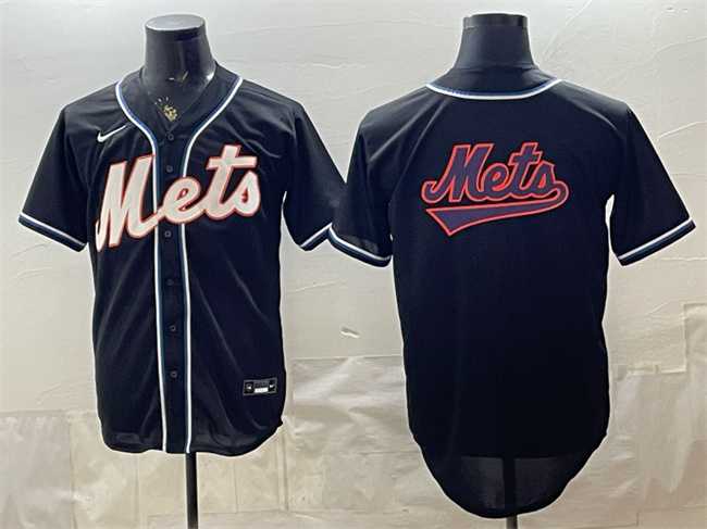 Mens New York Mets Team Big Logo 2026 Fashion Replica Black Out Stitched Jersey Dzhi