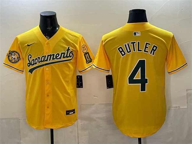 Mens Oakland Athletics #4 Lawrence Butler 2026 Yellow Alternate Sacramento Celebrating 125 Years Vapor Limited Stitched Jersey
