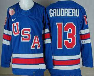 Mens USA #13 Johnny Gudreau Blue 2026 olympics Stitched Jersey->->