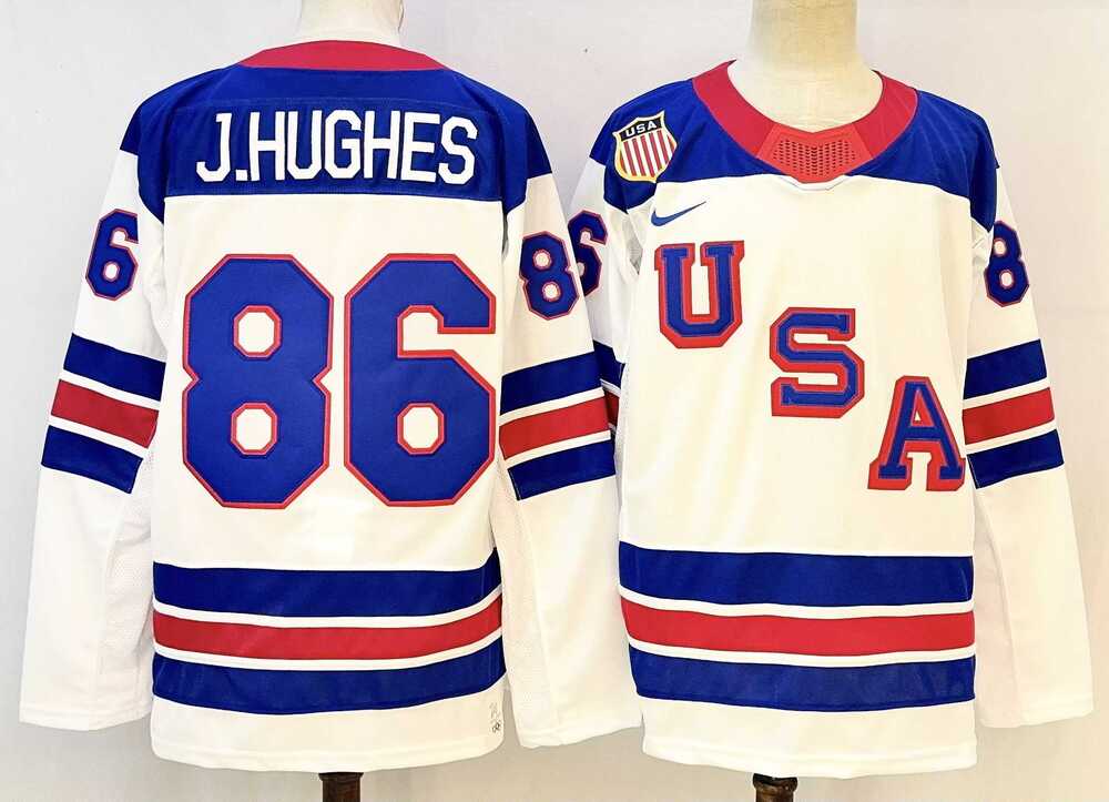 Mens USA #86 Jack Hughes White 2025-2026 Stitched Jersey->->