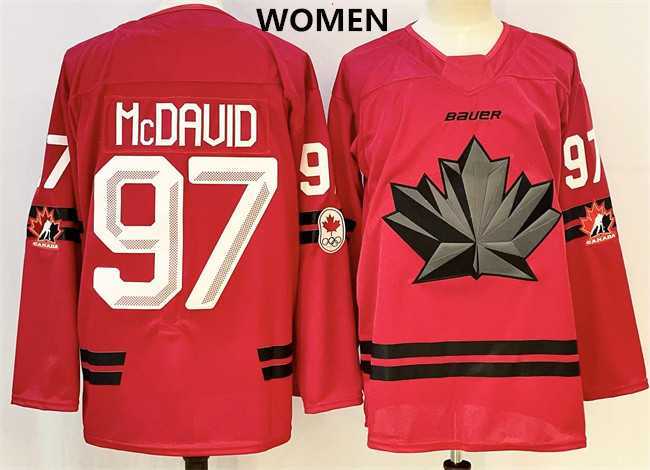 Womens Canada #97 Connor Mcdavid Red Stitched Jersey->->