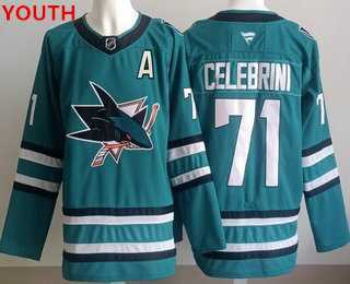 Youth San Jose Sharks #71 macklin celebrini teal Stitched Jersey->->