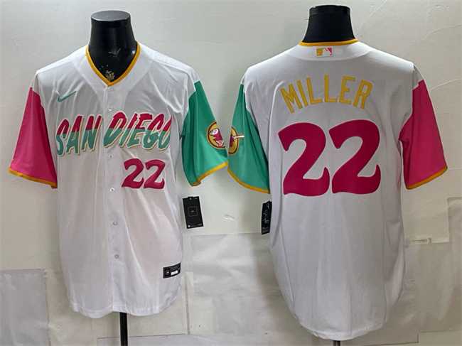 Mens San Diego Padres #22 Mason Miller 2022 White City Connect Cool Base Stitched Jersey