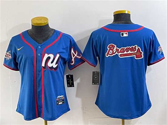 Womens National League Atlanta Braves Team Big Logo Blue 2025 All-Star Edition Limited Stitched Jersey(Run Small)