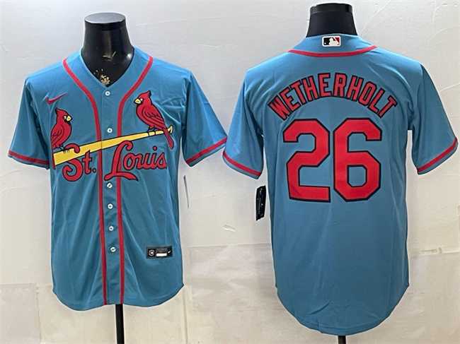 Mens St. Louis Cardinals #26 JJ Wetherholt Blue Cool Base Stitched Jersey