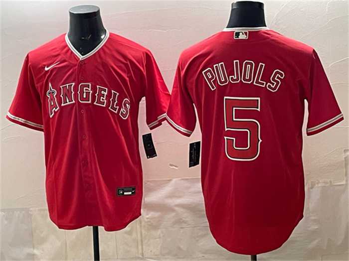 Mens Los Angeles Angels #5 Albert Pujols Red Stitched Jersey