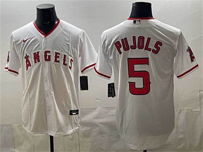 Mens Los Angeles Angels #5 Albert Pujols White Stitched Jersey
