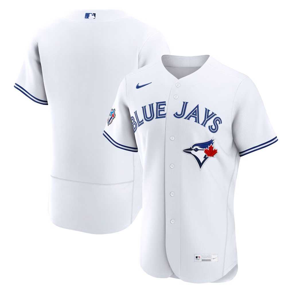 Mens Toronto Blue Jays Blank White 50 Seasons Patch Stitched Jersey