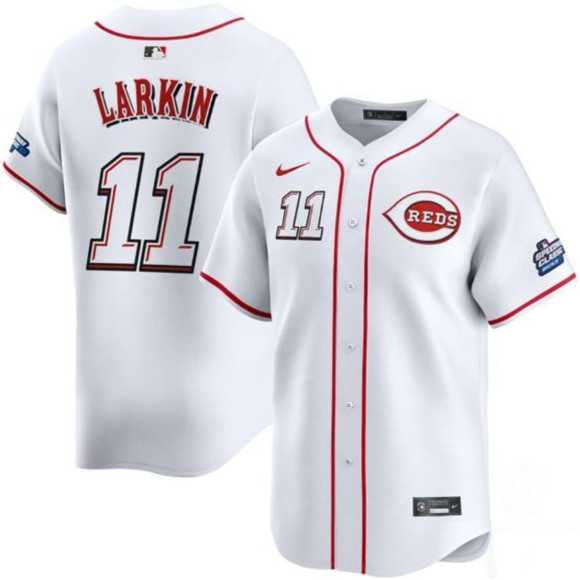 Mens Cincinnati Reds #11 Barry Larkin White 2025 Speedway Classic Home Limited Stitched Jersey Dzhi