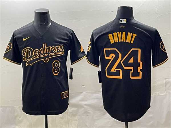 Mens Los Angeles Dodgers Front #8 Back #24 Kobe Bryant Black With KB Patch Stitched Jersey